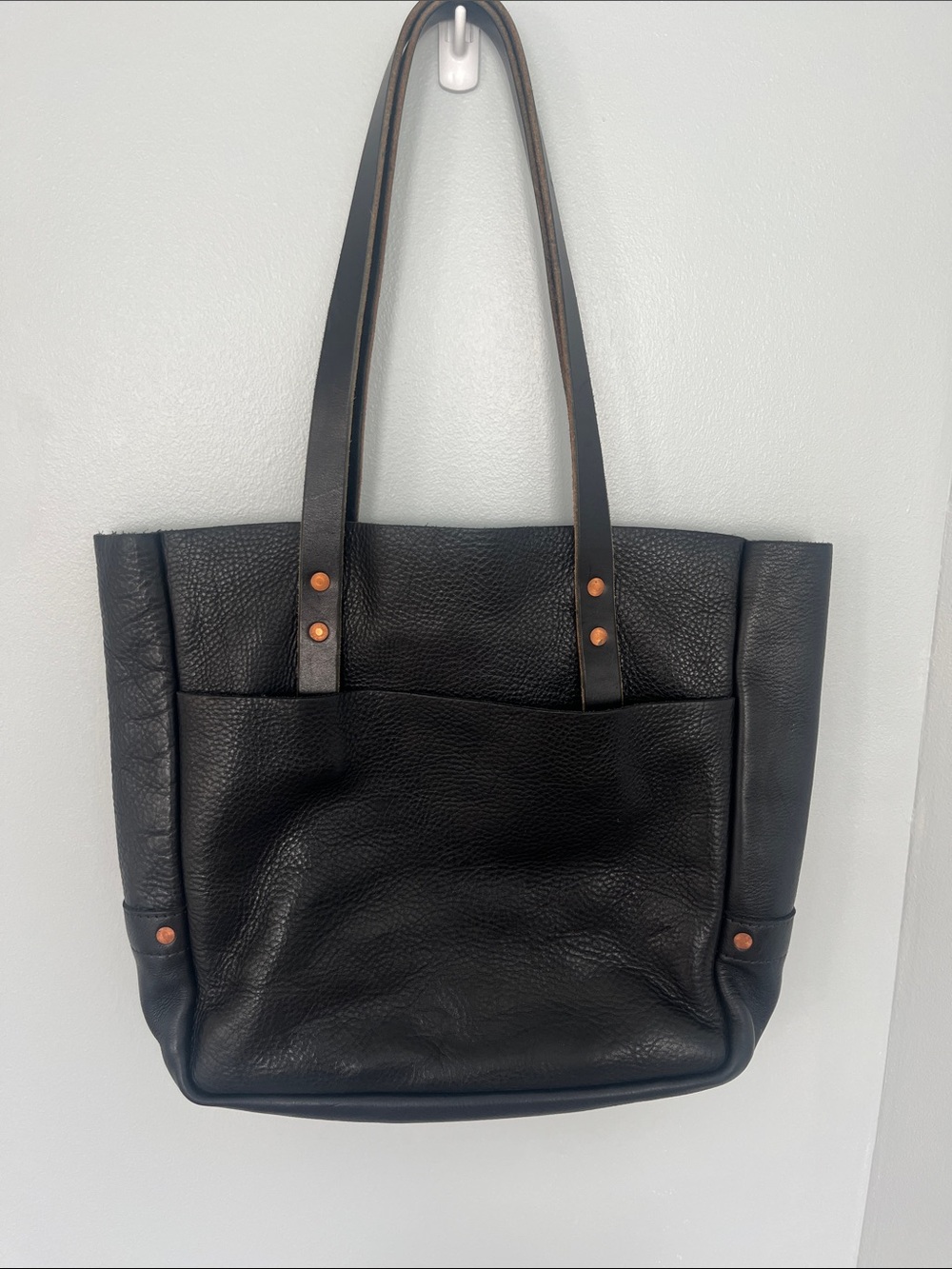 KMM & CO Black Leather Tote with Copper Stud Details
